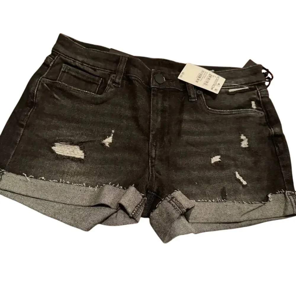 BLANKNYC The Fulton Roll Up Black Denim Shorts Size 27 New w/ Tag MSRP $68